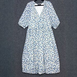 Lane Bryant Womens Dress 18 Blue Micro Floral Short Sleeve V neck Cottagecore